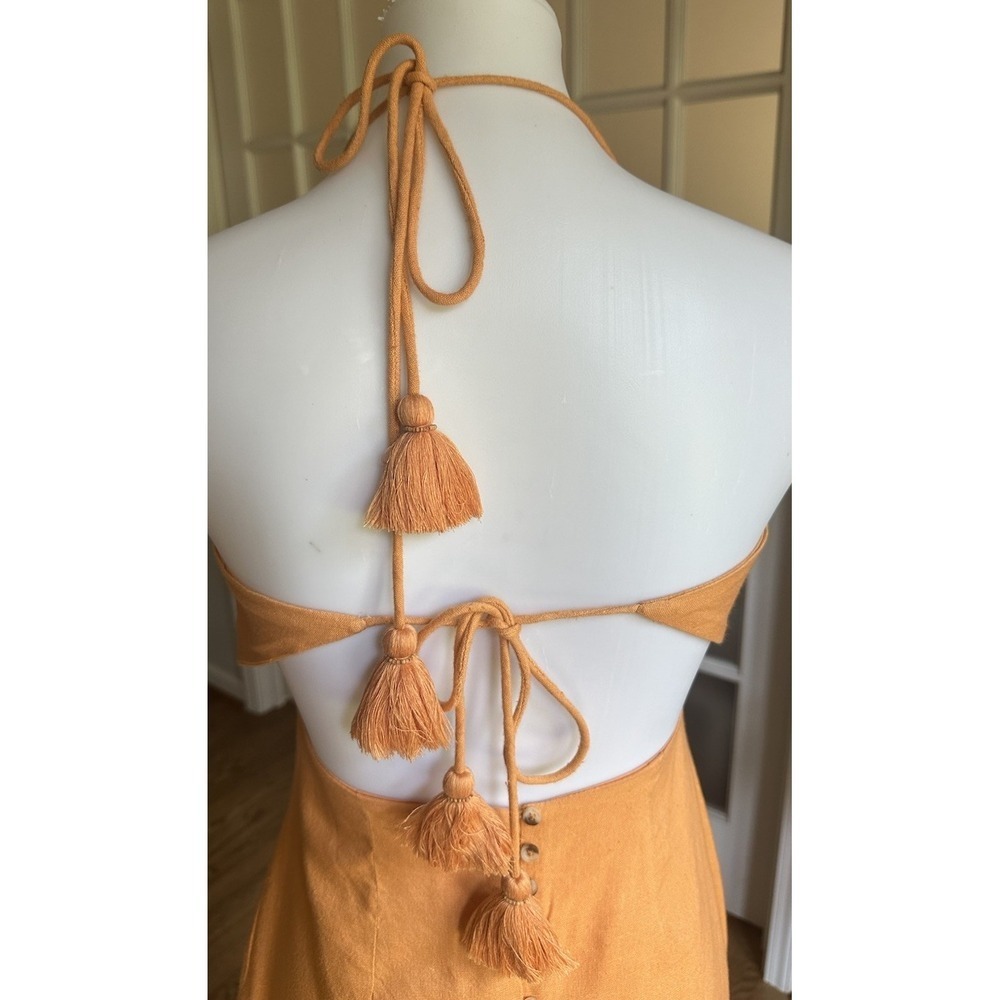 Free People Orange Halter Mini Dress Open Back Tassel Tie Small Viscose Cotton - Picture 10 of 11